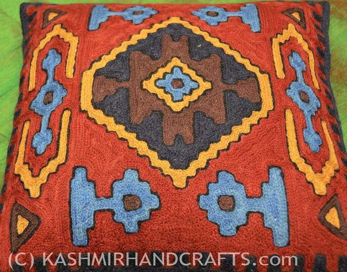 All-Seeing-Eye Tribal Wool Cushion COVER HANDEMBROIDERED - Kashmir Designs