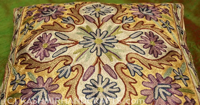 amethyst floral arabesque pillow cover handembroidered - Kashmir Designs