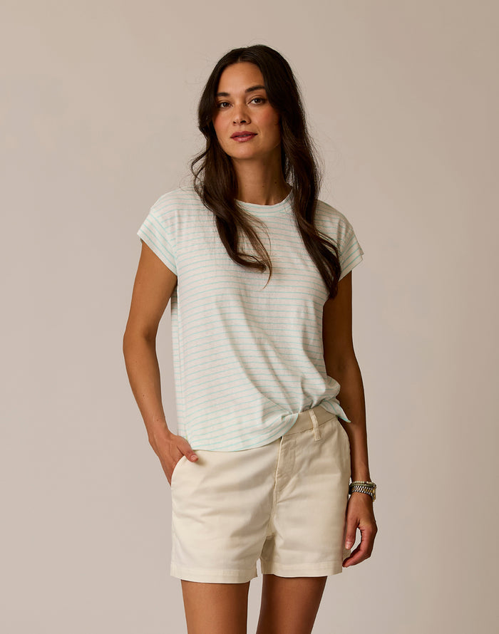 Astrid Hemp Tee: Lt. Aqua Stripe