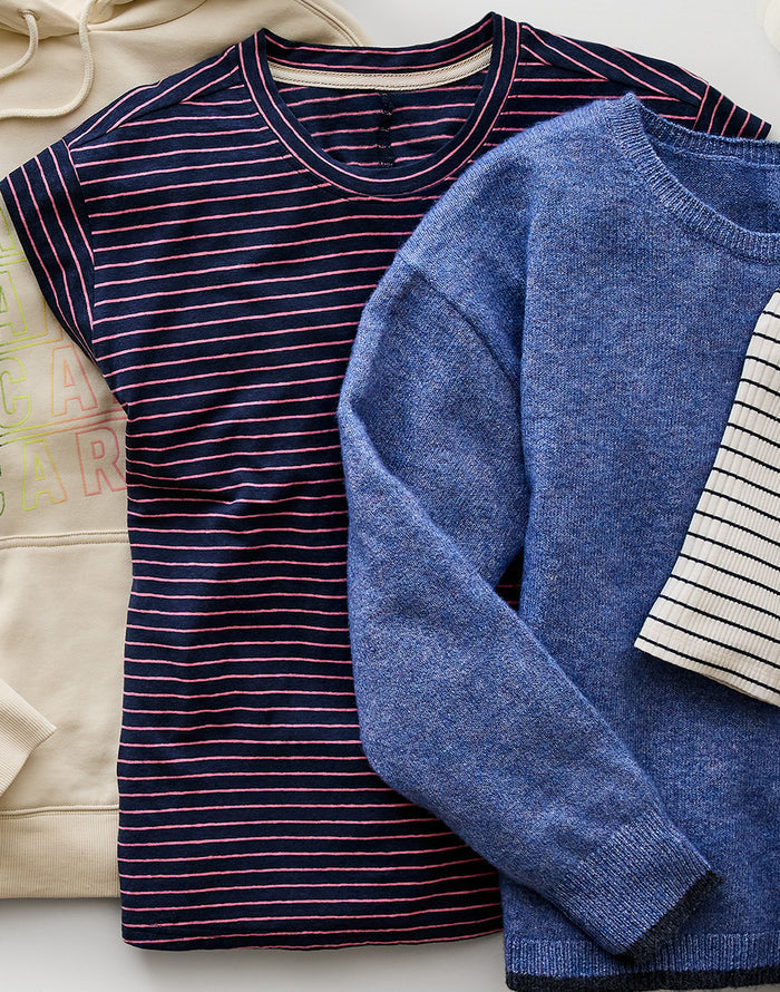 Astrid Hemp Tee: Navy Stripe - FINAL SALE