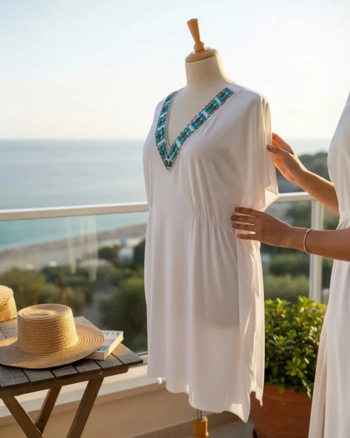 Bamboo Asymmetrical Kaftan with Repurposed Trimmings