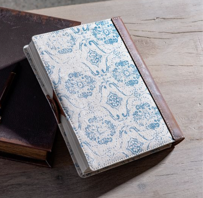 BLUE FLEUR CANVAS LEATHER JOURNAL | Large