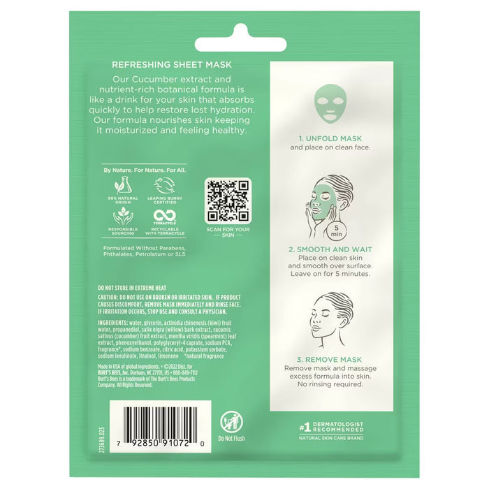 Burt's Bees Refreshing Hydrating Facial Sheet Mask with Cucumber - 1 Ct - 48 Pack