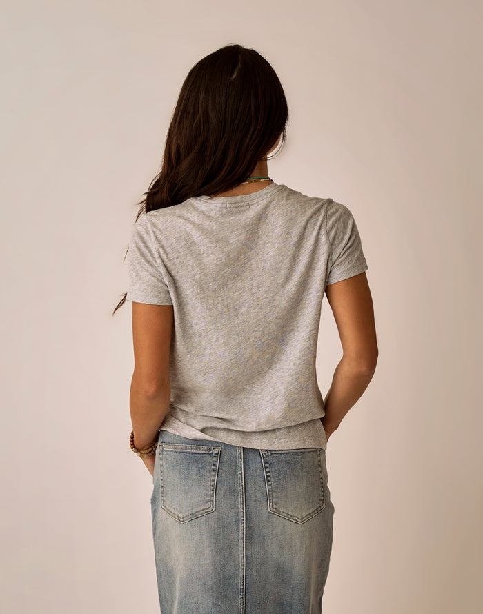 Cassidy Graphic Tee: Heather Grey Palm
