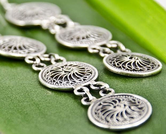 "Chakra Wheel" Filigree Sterling Silver Earrings - Kashmir Designs