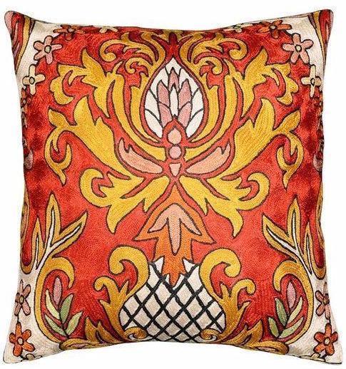 Classic Red Floral Accent Pillow Cover Silk Hand Embroidered 18" x 18" - KashmirDesigns