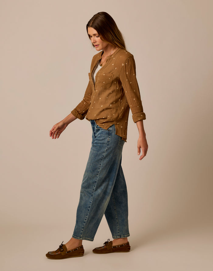 Dylan Gauze Shirt: Walnut Birdsong