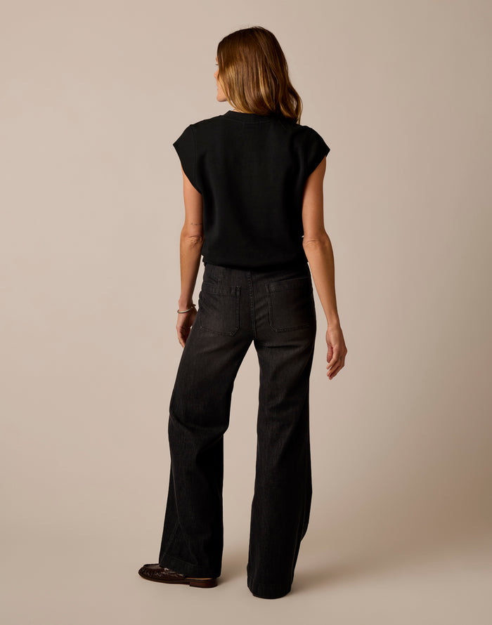 Farrah Lightweight Denim Wide Leg: Washed Black
