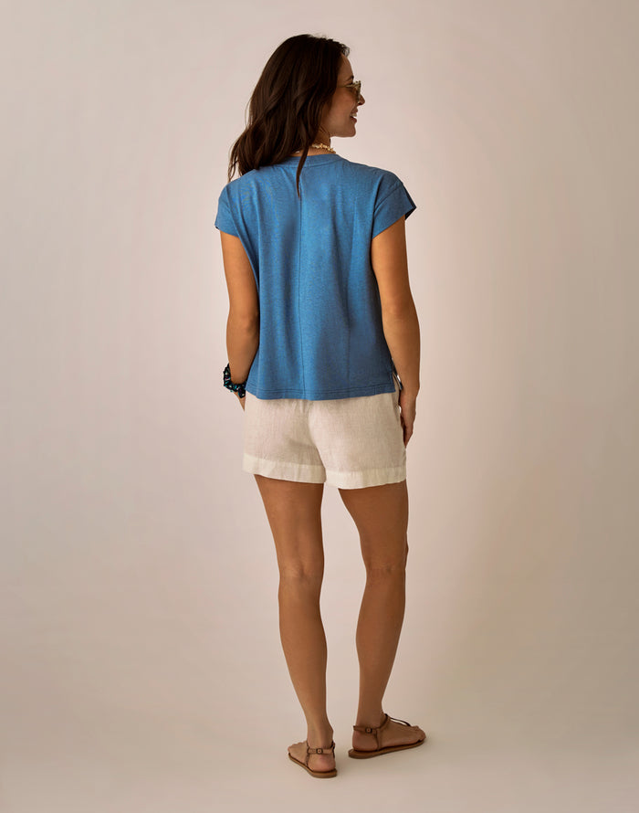 Hellie Linen Short: Cloud Chambray