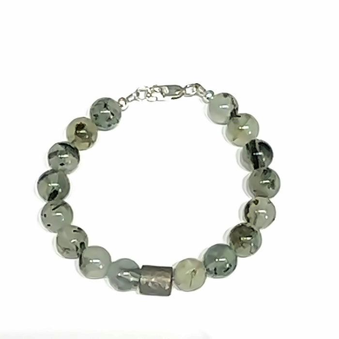 Iron Meteorite & Prehnite Bracelet on white center front overview