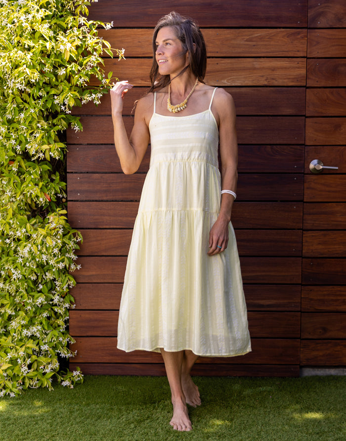 Jacey Textured Dress: Limeade Embroidered - FINAL SALE