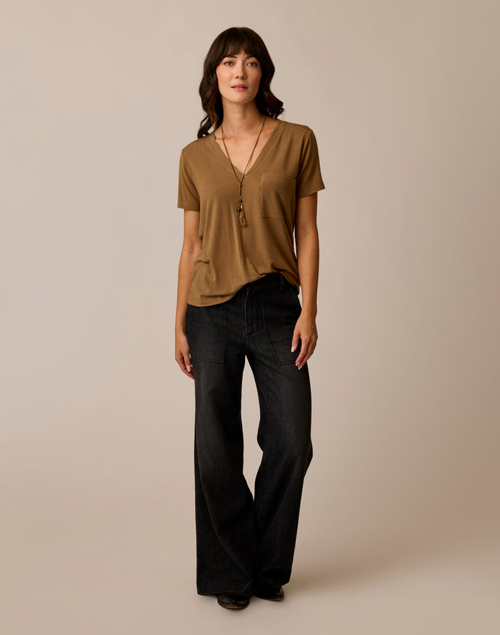Lea Tissue V-Neck: Walnut