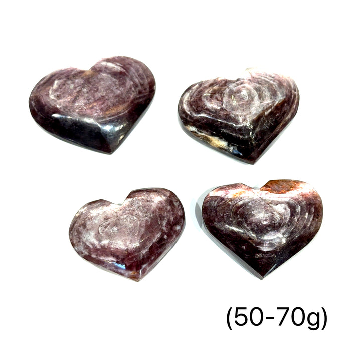 One (50-70g) Lepidolite Book Gemstone Heart shape / carving - new