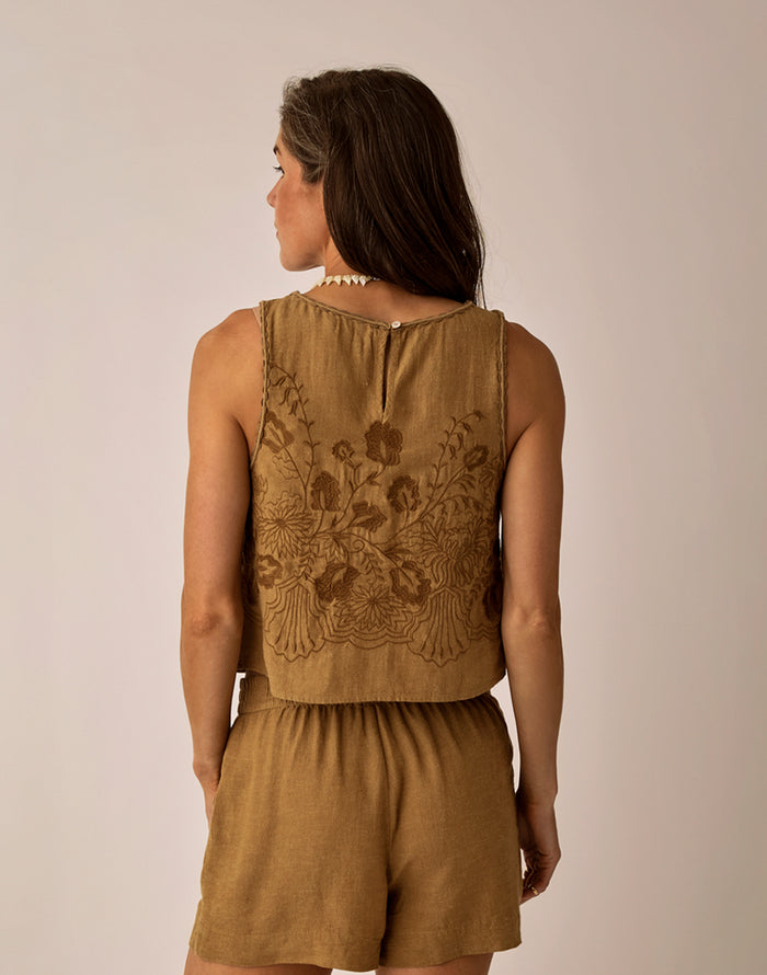 Lou Linen Tank: Golden Chambray