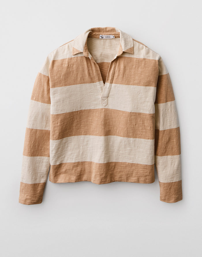 Mara Slub Polo: Biscuit Stripe - FINAL SALE