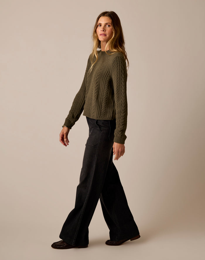 Monroe Cable Sweater: Dark Olive