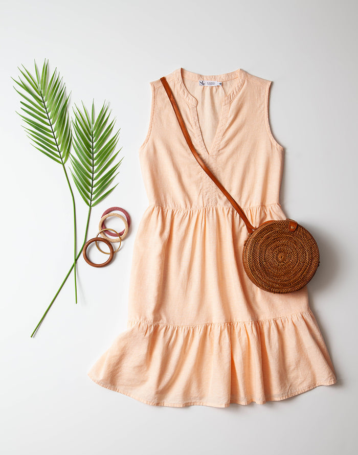 Nellie Linen Dress: Peach Chambray - FINAL SALE