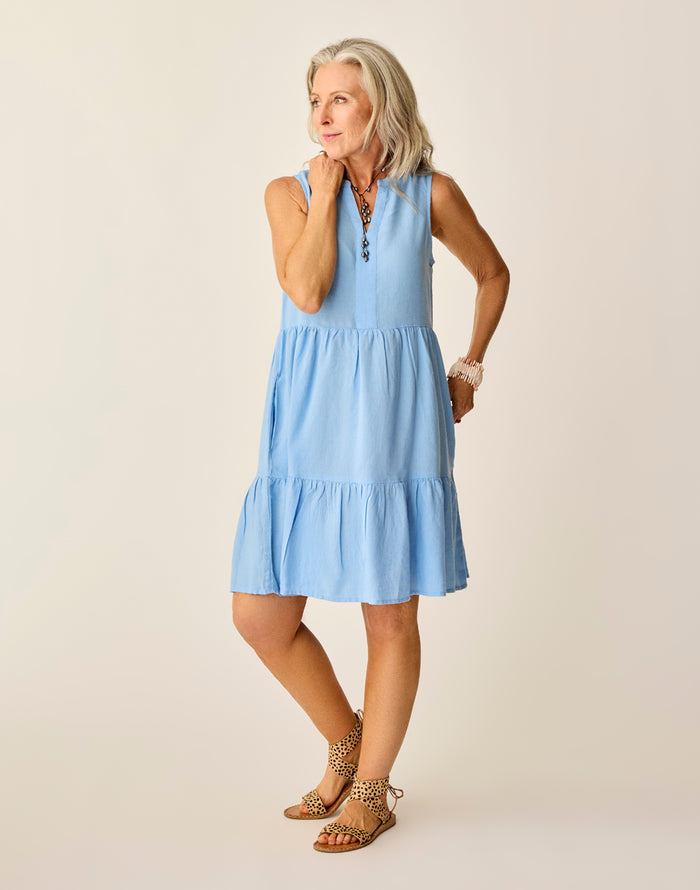 Nellie Linen Dress: Sky Blue Chambray - FINAL SALE