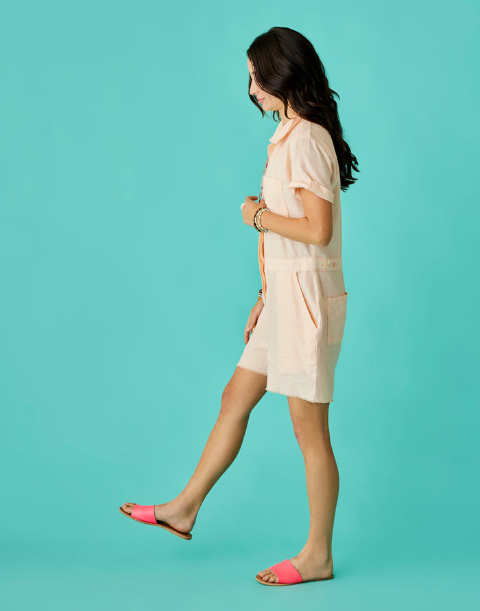 Nyla Linen Romper: Peach Chambray - FINAL SALE