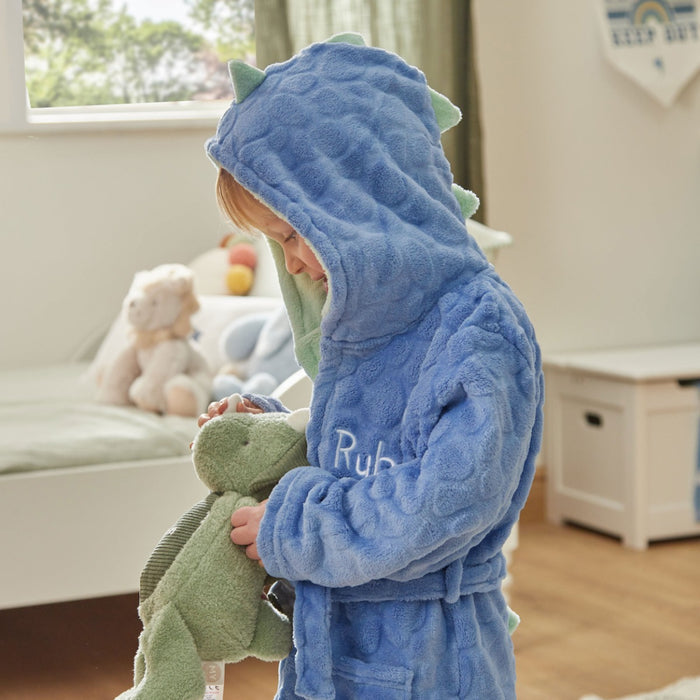 Personalised Blue Stegosaurus Dinosaur Fleece Dressing Gown