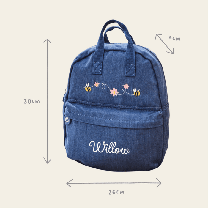 Personalised Bumblebee Medium Denim Backpack
