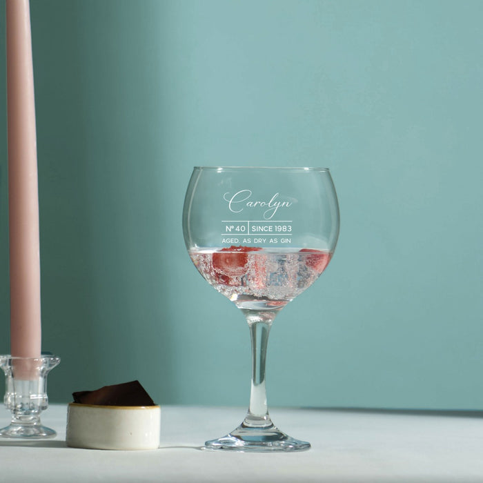 Personalised Gin Glass with Engraved Milestone Birthday Detail