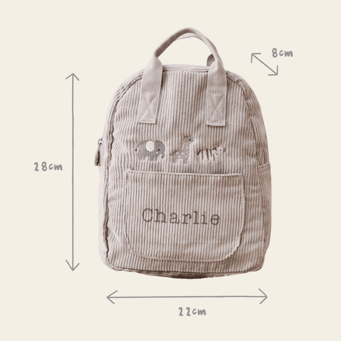 Personalised Grey Cord Safari Design Mini Backpack