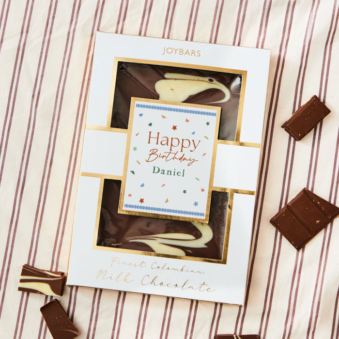 Personalised JoyPots Confetti Happy Birthday Luxury Milk Chocolate Bar