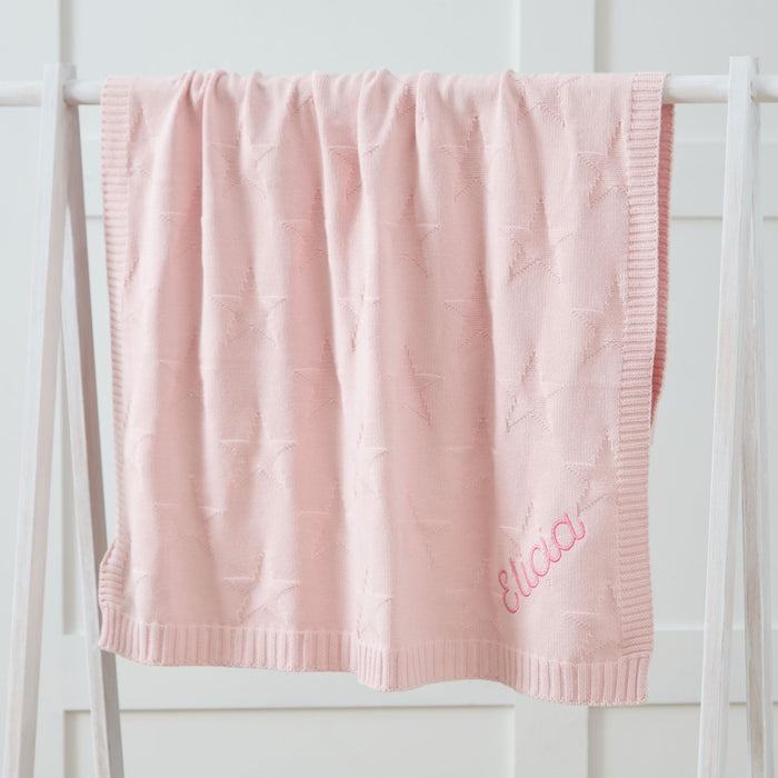 Personalised Pink Star Jacquard Baby Blanket