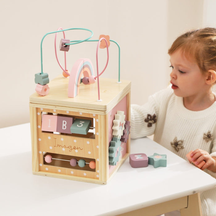 Personalised Pink Wooden Activity Cube FSC®