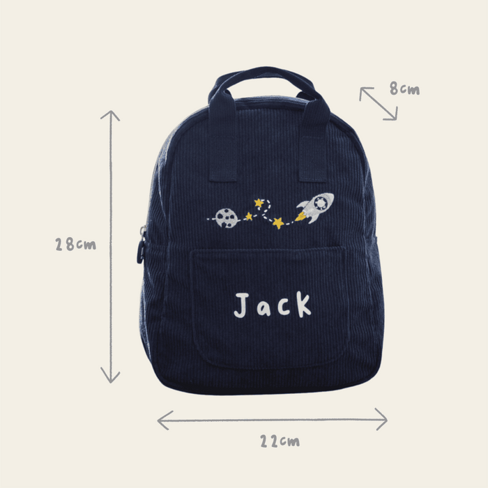 Personalised Rocket Mini Navy Cord Backpack