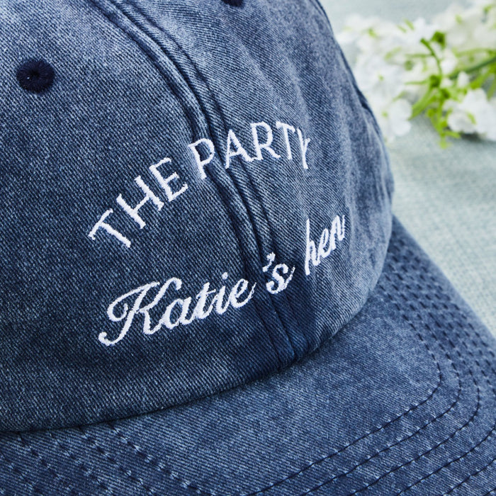 Personalised 'The Party' hen do Cap in Denim Blue