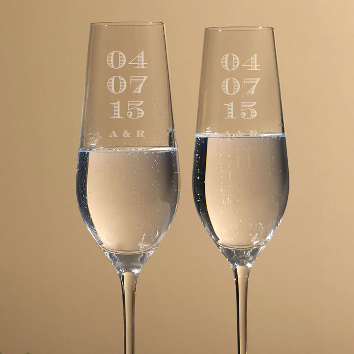 Personalised Wedding Date Crystal Champagne Flute Set
