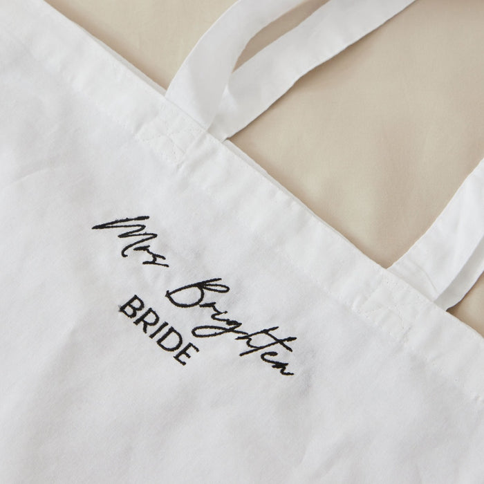 Personalised White Bride Tote Bag with Script Font