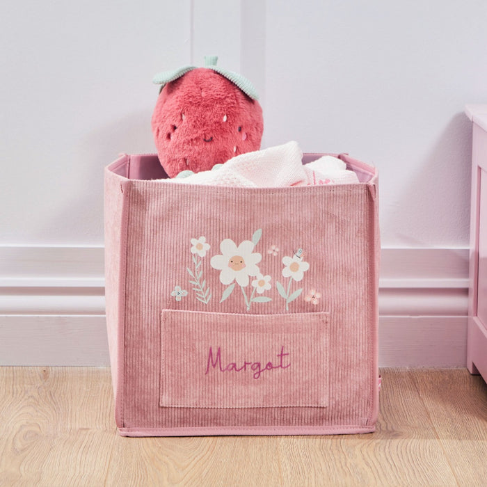 Personalised White Daisy Pink Storage Cube