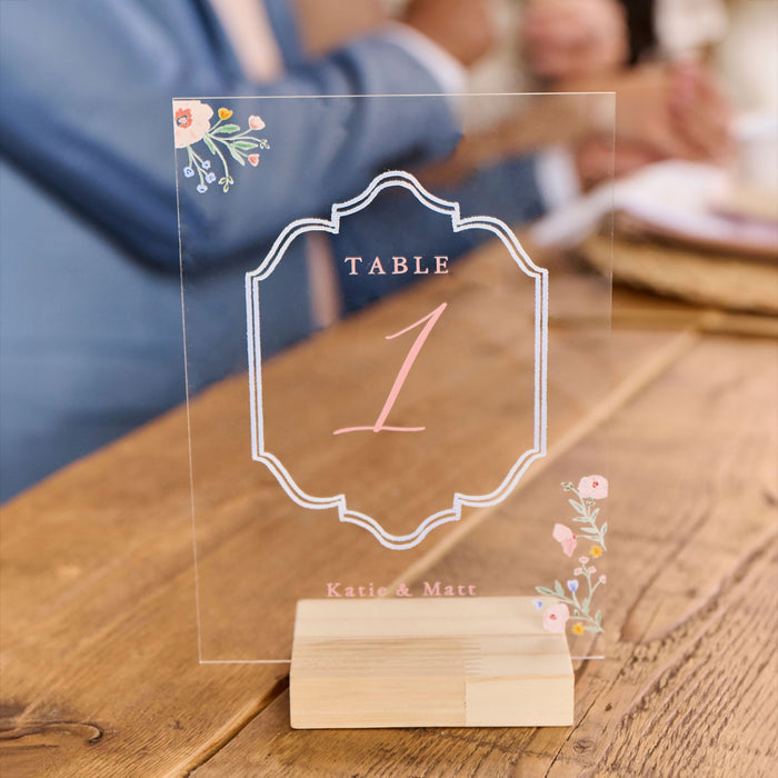 Personalised Wildflower Wedding Acrylic Table Number Sign