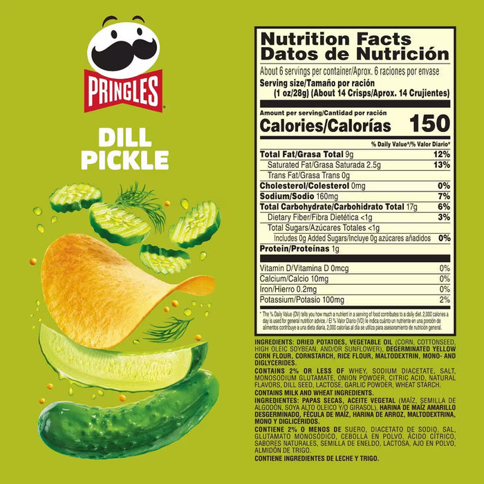 Pringles Dill Pickle Flavored Potato Crisps - 5.5 oz - 14 Pack