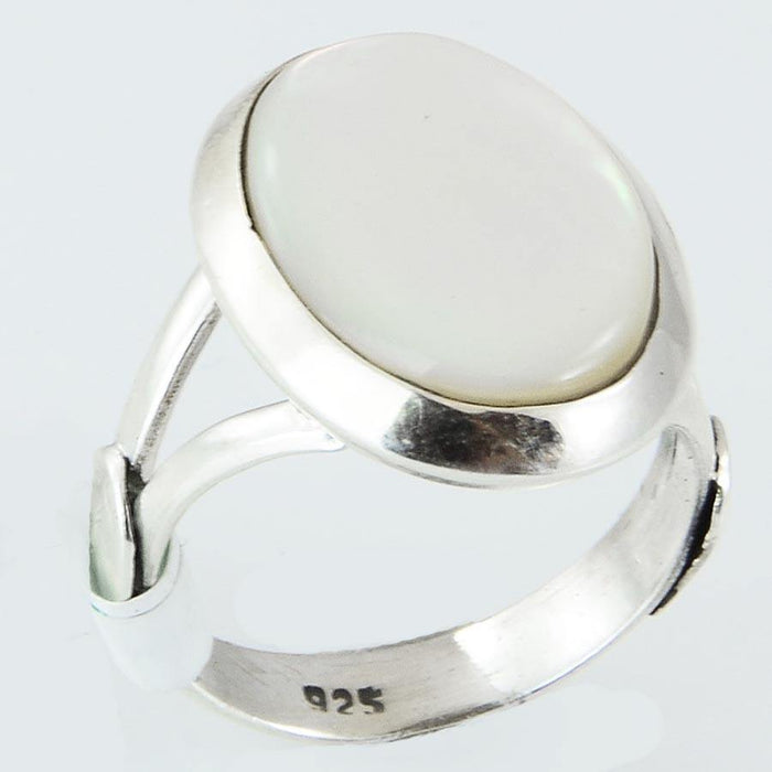 Size 8.5 White Mother of Pearl Ring Sterling Silver Leaf Rings - Kashmir Designs