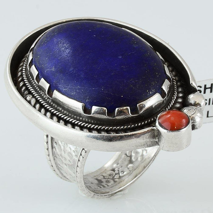 Size 9 Blue Lapis Ring Sterling Silver Cocktail Rings - Kashmir Designs