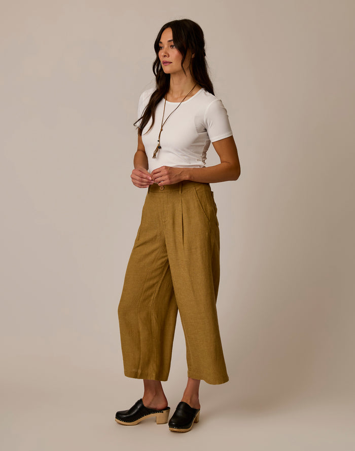 Suki Linen Pant: Golden Chambray