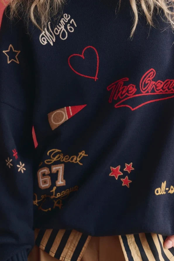 The Embroidered Oversized Crew Pullover Sweaters & Knits The Great