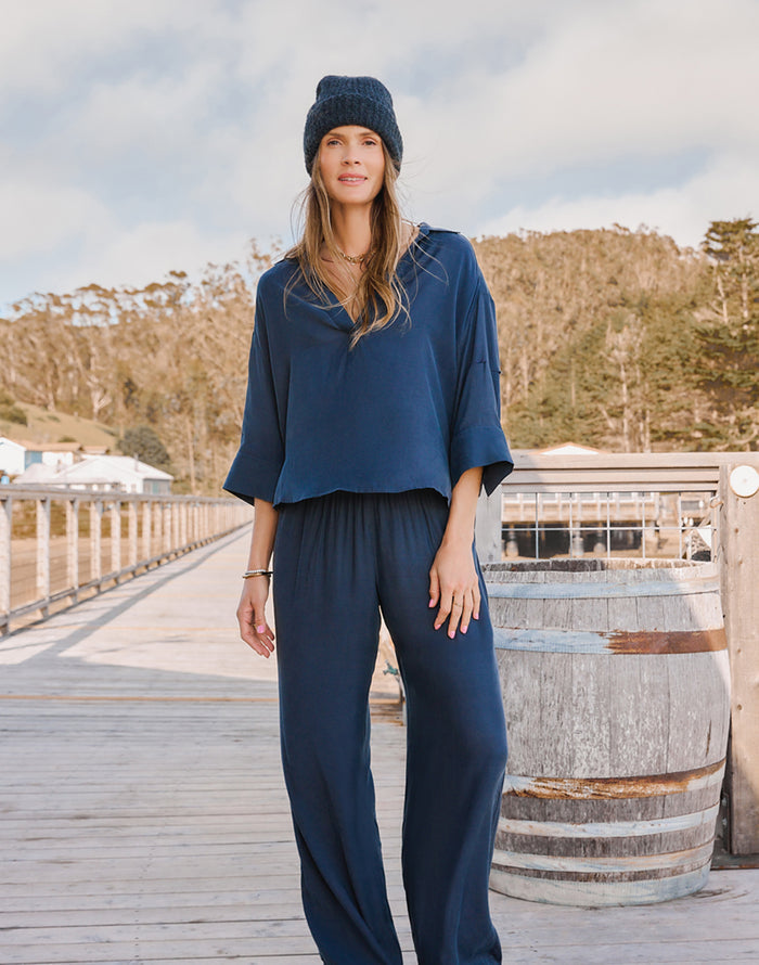 Tia Kindsilk Pant: Washed Charcoal Blue