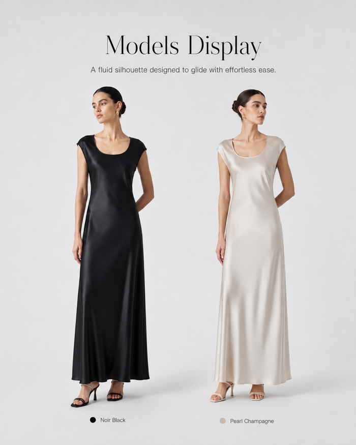 VELSÉE Pure Silk Satin Maxi Dress