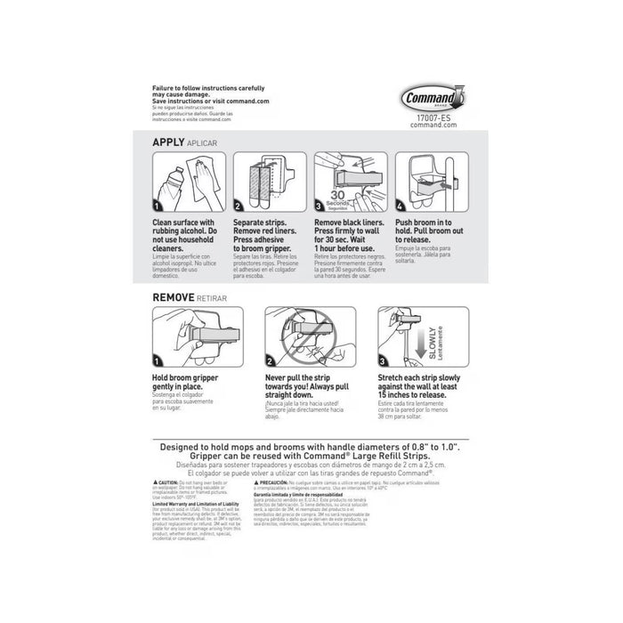 3M Command Broom Gripper White Adhesive Wall Mount Broom & Mop Holder 4 lb Capacity - 12 Pack