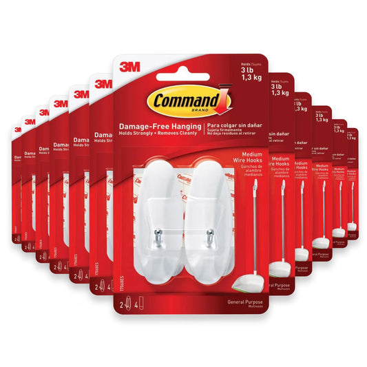 3M Command General Purpose Medium White Wire Hooks 3 lb Capacity 2CT with 4 Adhesive Strips - 24 Pack
