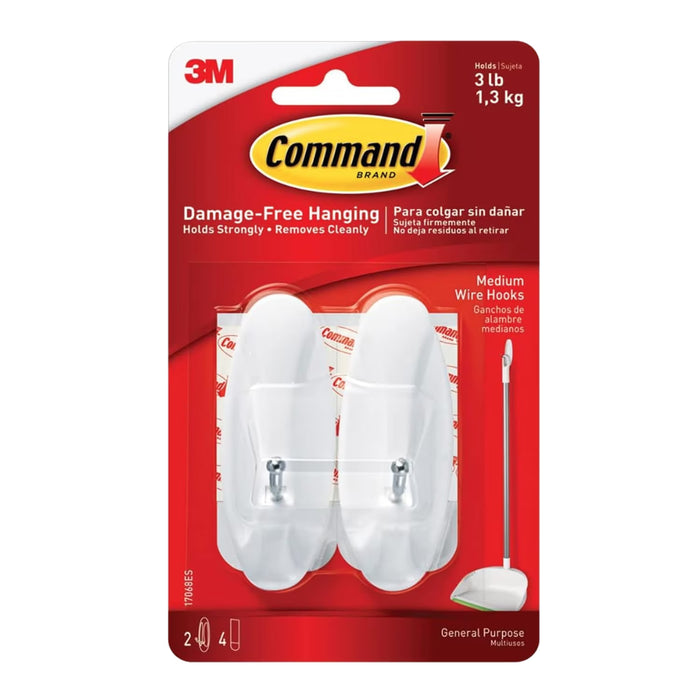3M Command General Purpose Medium White Wire Hooks 3 lb Capacity 2CT with 4 Adhesive Strips - 24 Pack