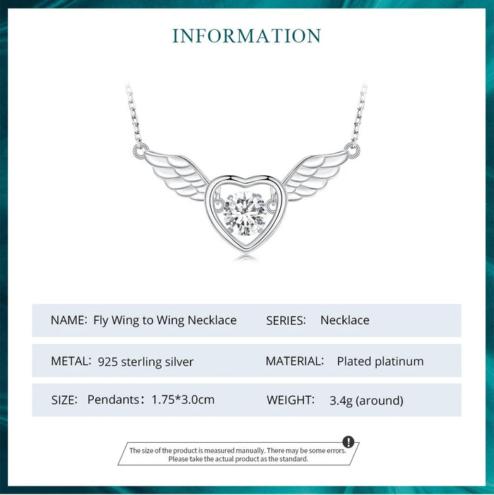 925 Sterling Silver Shiny Zircon Heart Pendant Necklace Guardian Wings Neck Chain for Women Birthday Gift Jewelry