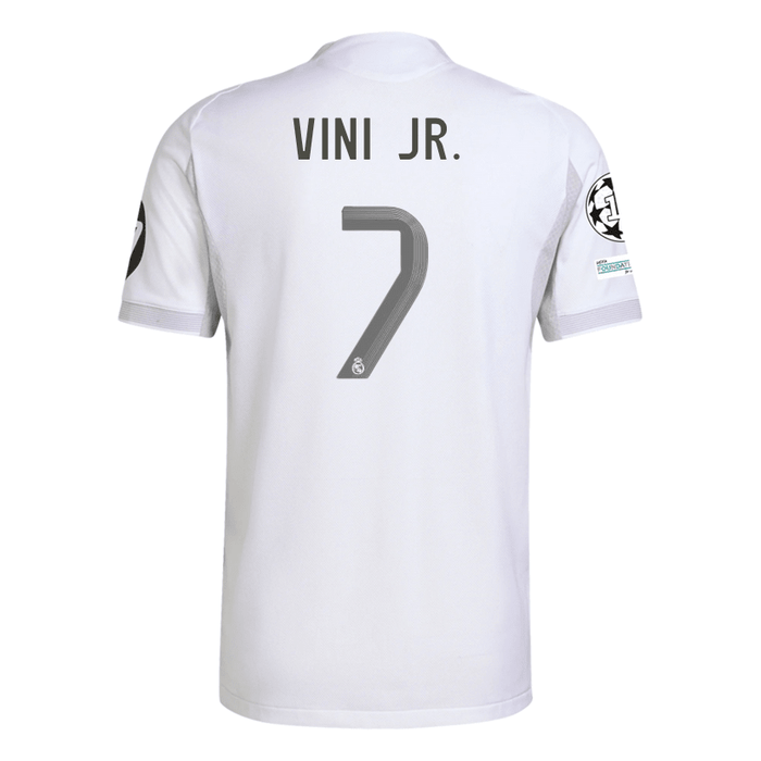 adidas Vini Junior Real Madrid 25/26 Home Jersey w/ Champions League Patches (White) | SoccerWearhouse