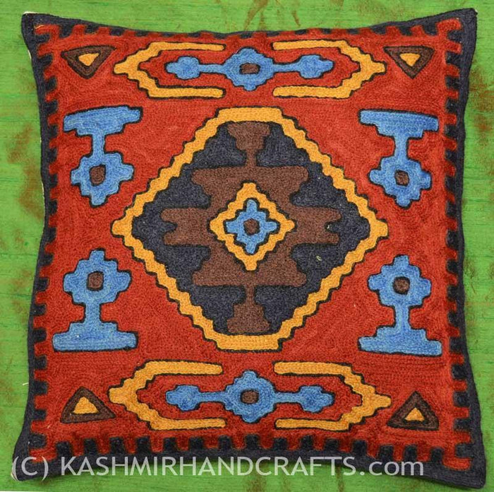 All-Seeing-Eye Tribal Wool Cushion COVER HANDEMBROIDERED - Kashmir Designs