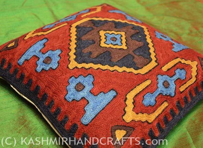 All-Seeing-Eye Tribal Wool Cushion COVER HANDEMBROIDERED - Kashmir Designs